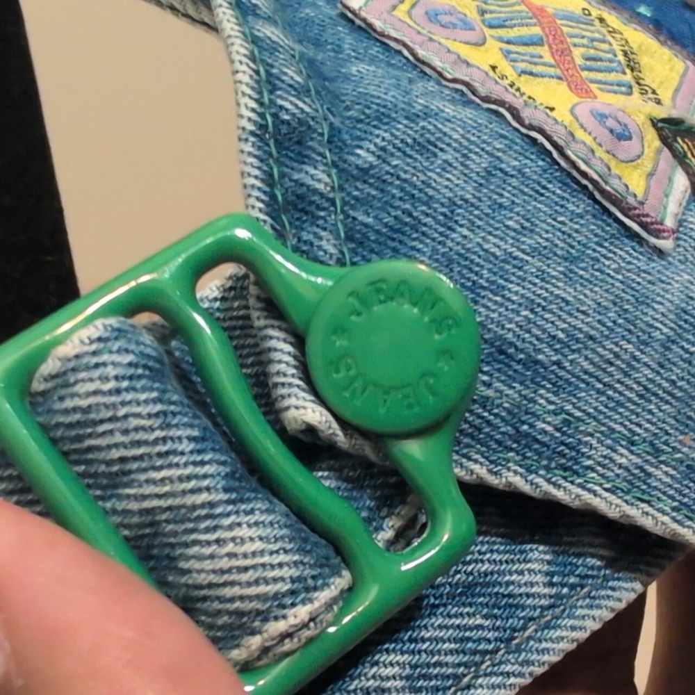 Vintage Denim Overalls With 4 colorful Patches - Picture 6 of 12